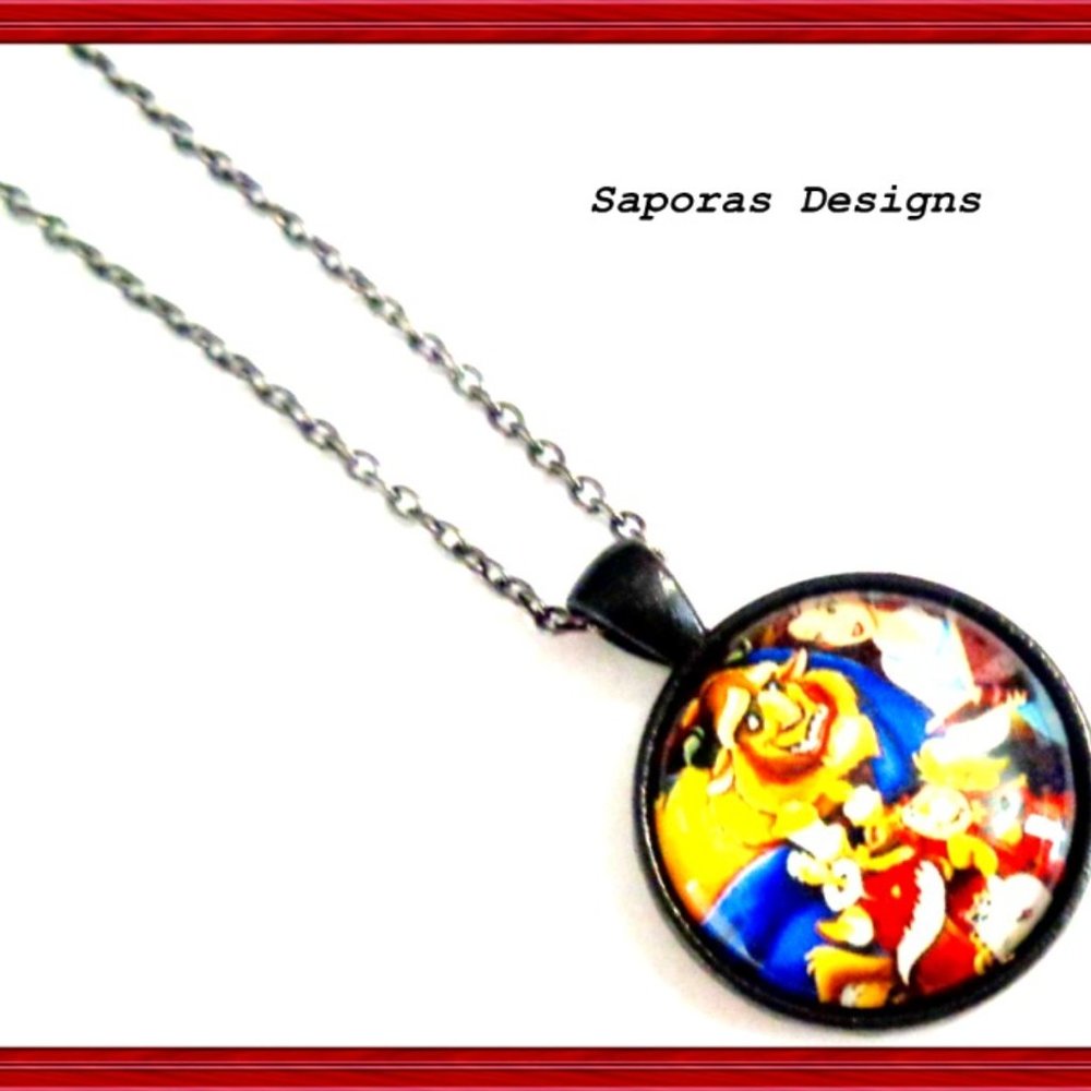 Black Tone Beauty And The Beast Theme Necklace For Girls